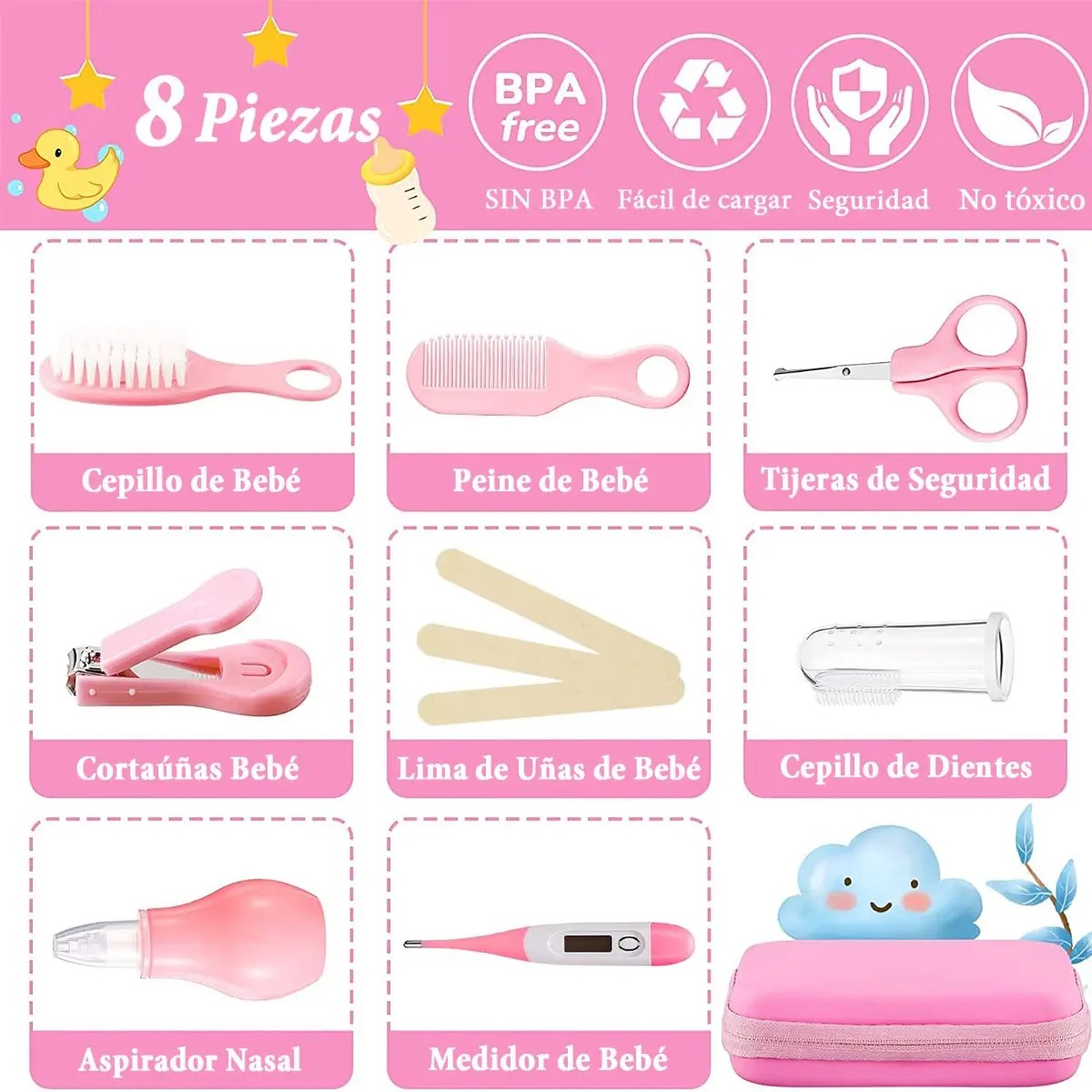 Kit De Higiene Y Cuidado Del Beb&eacute;, Incluye Term&oacute;metro Rosa image number null