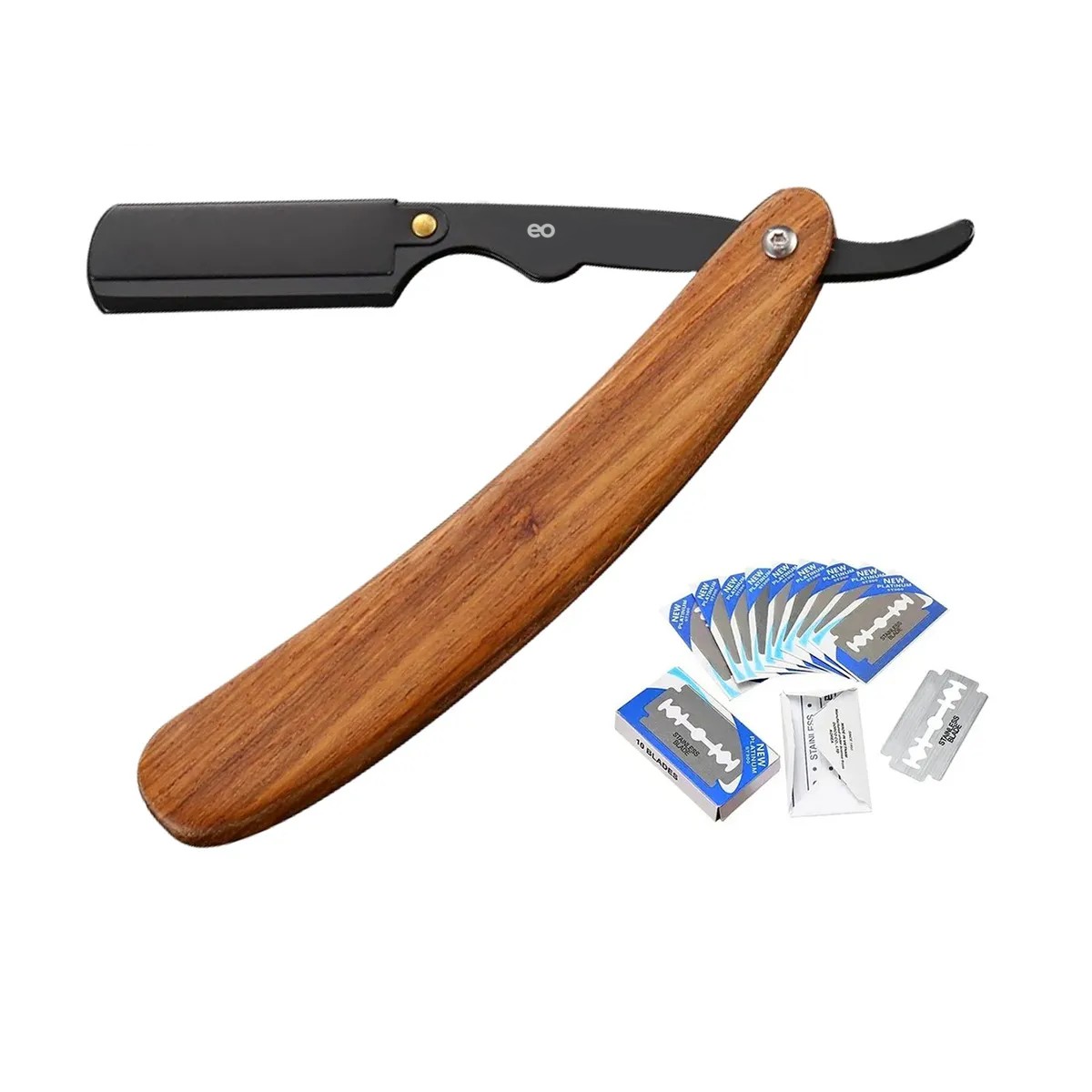 Kit De Barberia Porta Navaja Barbero De Madera y 30 Navajas image number null