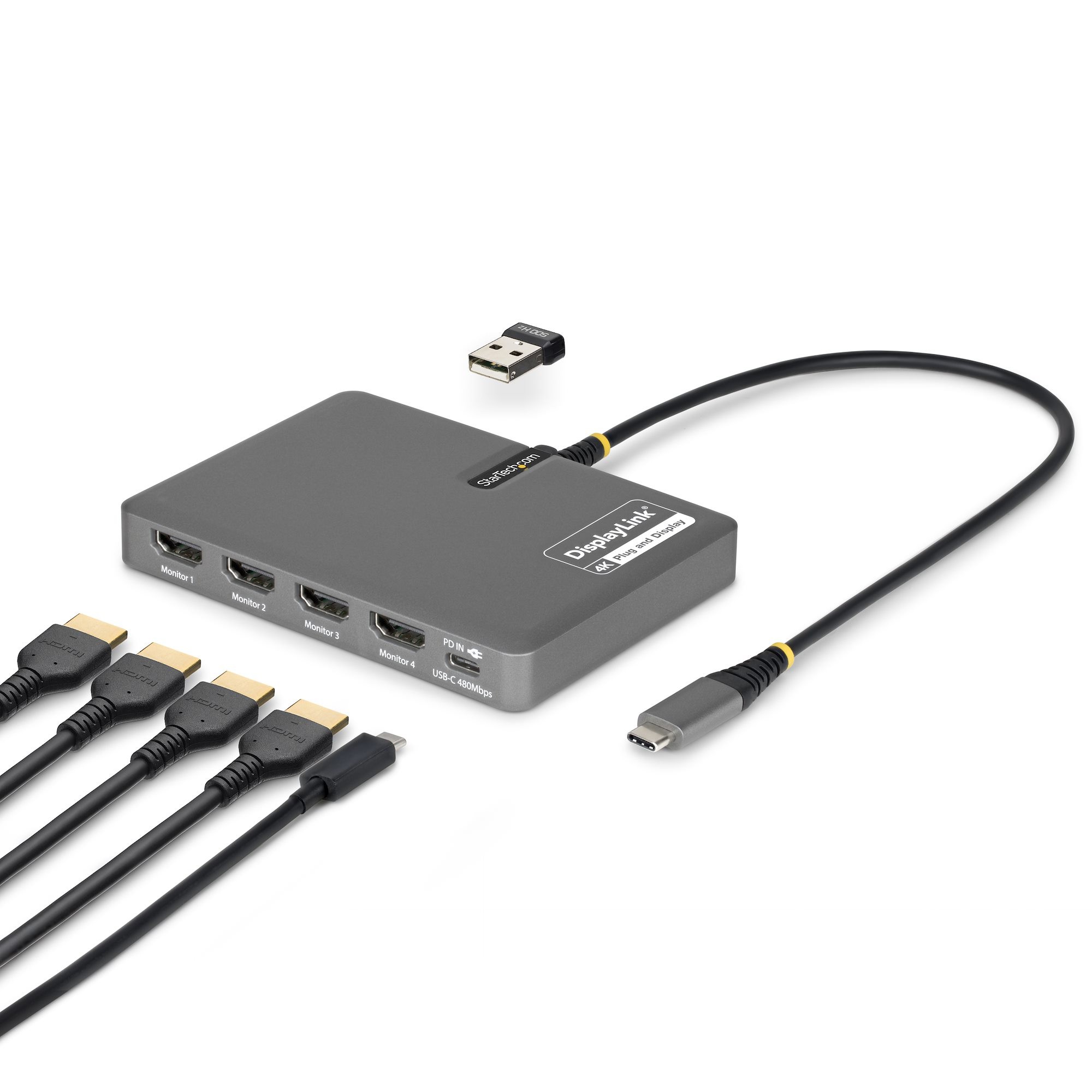Adaptador StarTech.com USB-C a 4x HDMI 4K 60Hz con PD 140W image number null