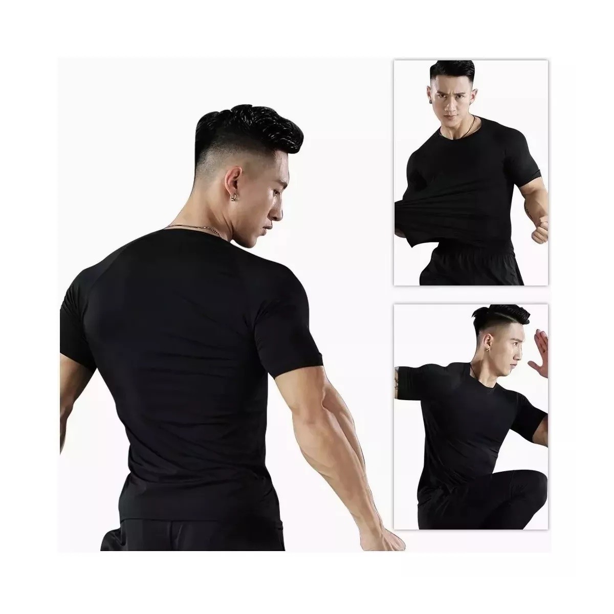 2pcs Playera Licras Deportivas Hombre Compresion Gym Azul + Gris Talla M image number null