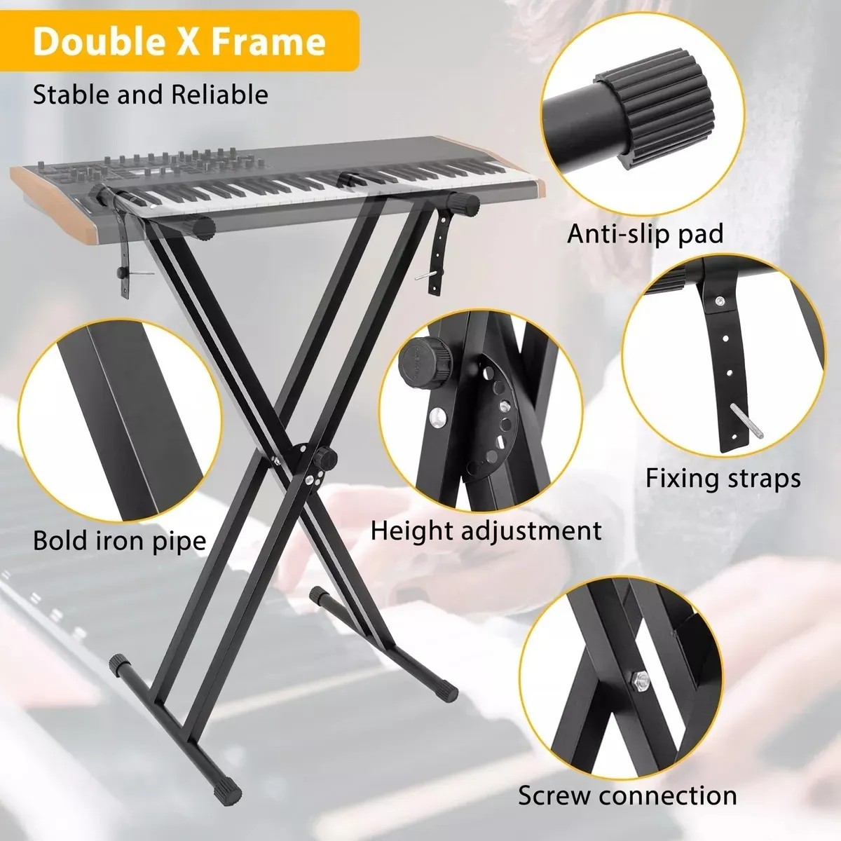 Soporte Base Stand para Teclado Profesional de Acero Inoxidable Plegable y Ajustable image number null