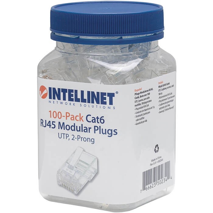 Plug Bote 100 Piezas Conector RJ45 Intellinet Cable UTP Cat 6E 502344 image number null