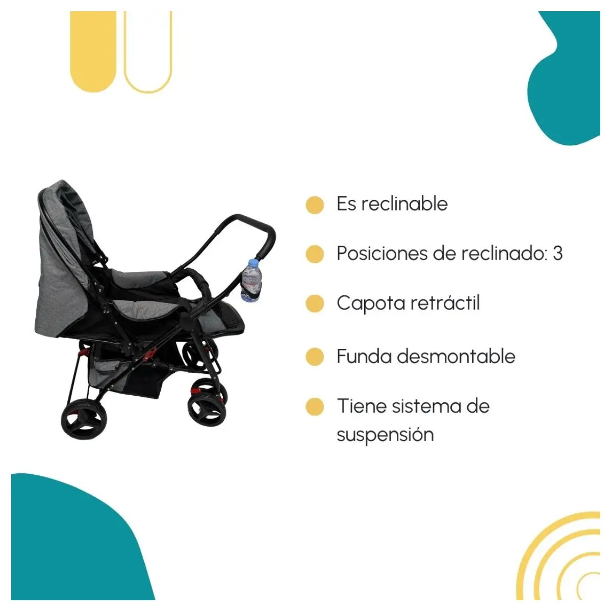 Carriola Reversible Plegable Con Sombrilla Ajustable Color Gris image number null
