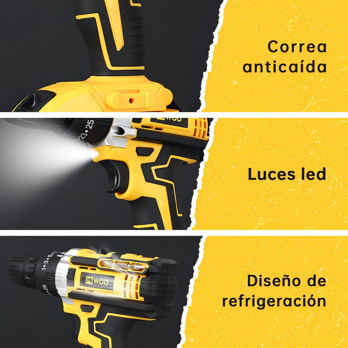 Taladro Atornillador De Impacto Inal&aacute;mbrico 21v 2 Bater&iacute;a Miwod Amarillo image number null