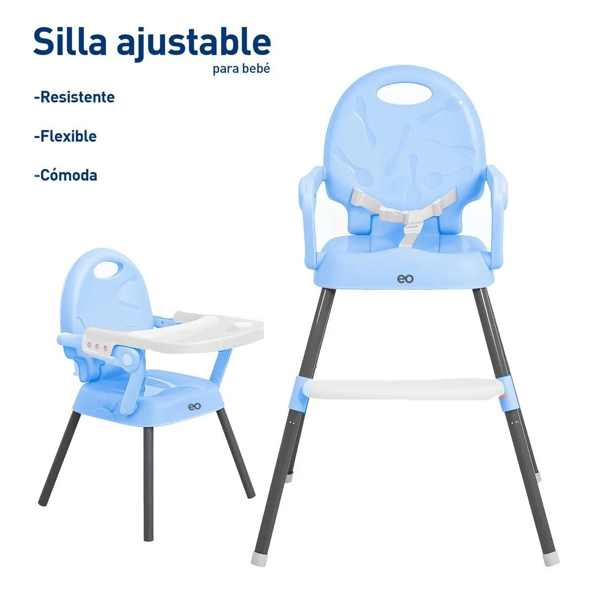 Silla Periquera Para Bebe Alta Plegable Portatil 3 En 1 Color Azul image number null