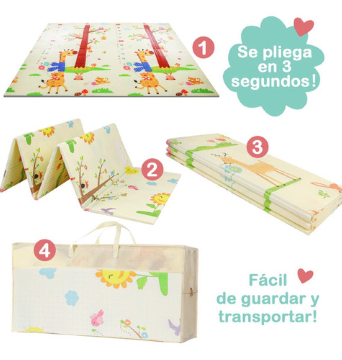 Tapete Infantil Plegable Con Doble Dise&ntilde;o Mide 200 cm x 180 cm, Mezcla de Colores. image number null