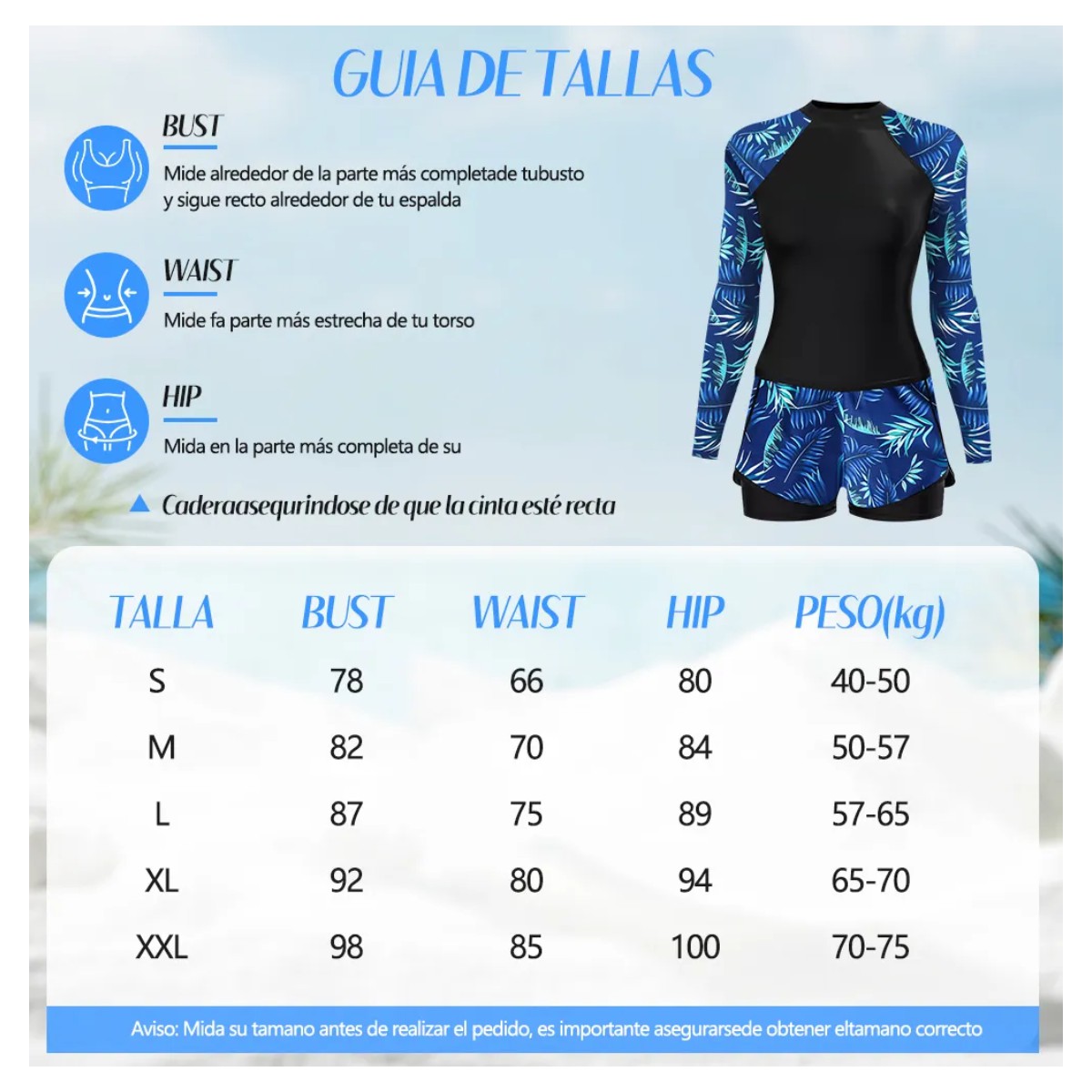 Traje De Ba&ntilde;o Manga Larga Sexy Para Mujer Azul Talla L image number null