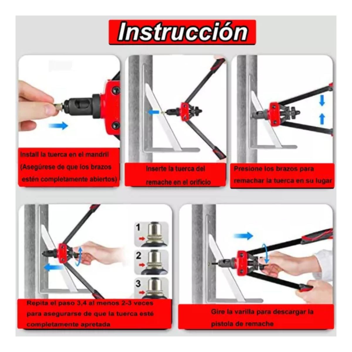 Remachadora Para Tuercas De Manual Profesional Remache Negro 12 pz. image number null