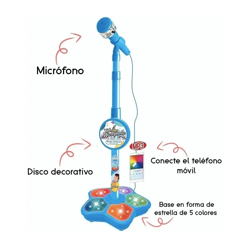 Micr&oacute;fono Juguete Con Base Bocina Luces Infantil Karaoke. image number null