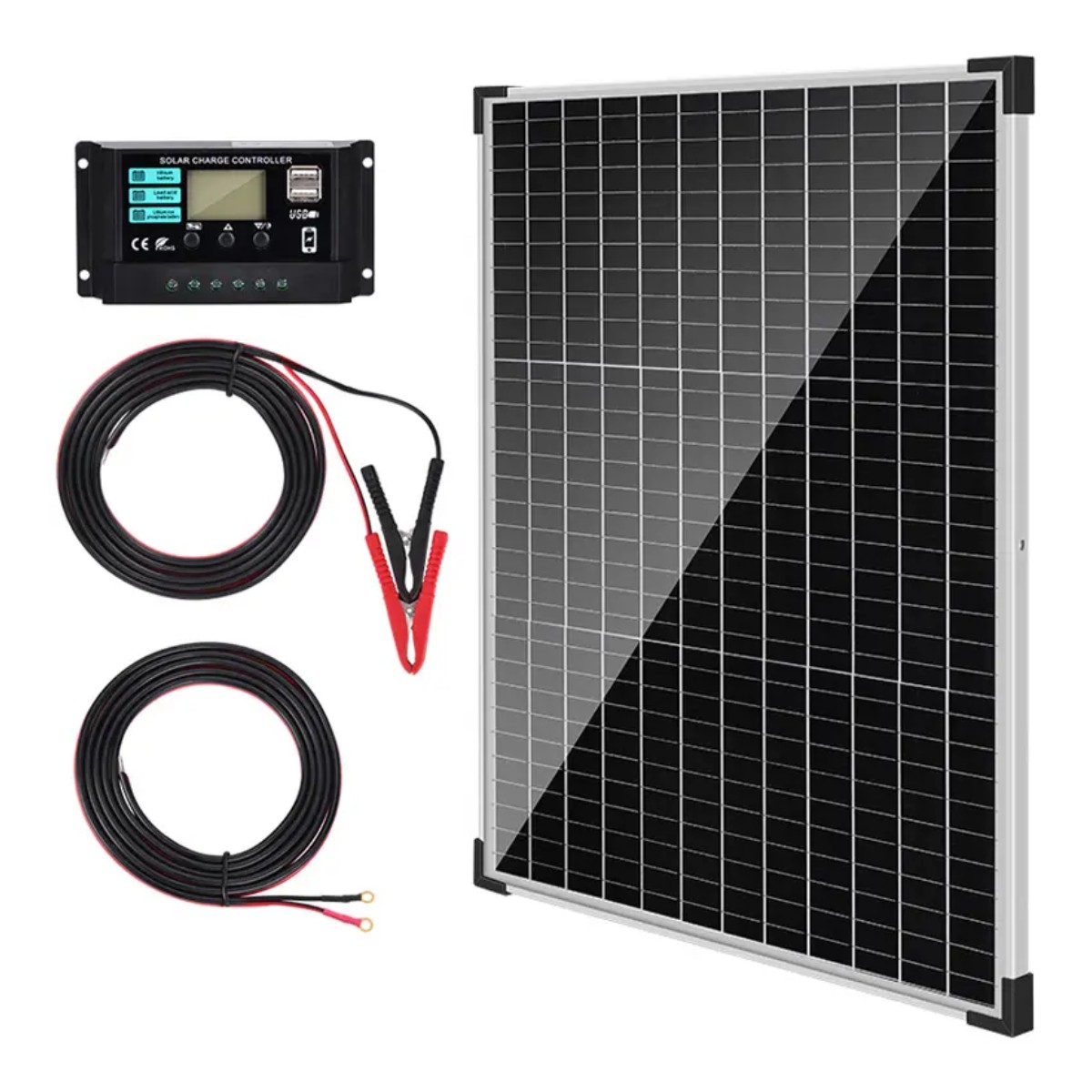 Panel Solar Monocristalino Con Controlador 50w 12v image number null
