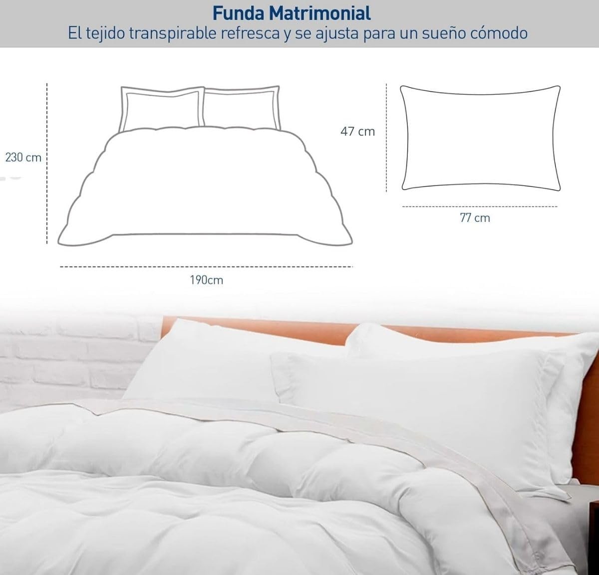 Juego de Funda Duvet para Edredon Matrimonial con Cierre de Botones y 2 Fundas de Almohada, Blanco, Bluelander image number null