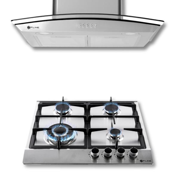FLINE Combo parrilla de gas y campana extractora 60 cm Pared Botones grisLU4BE60 image number null