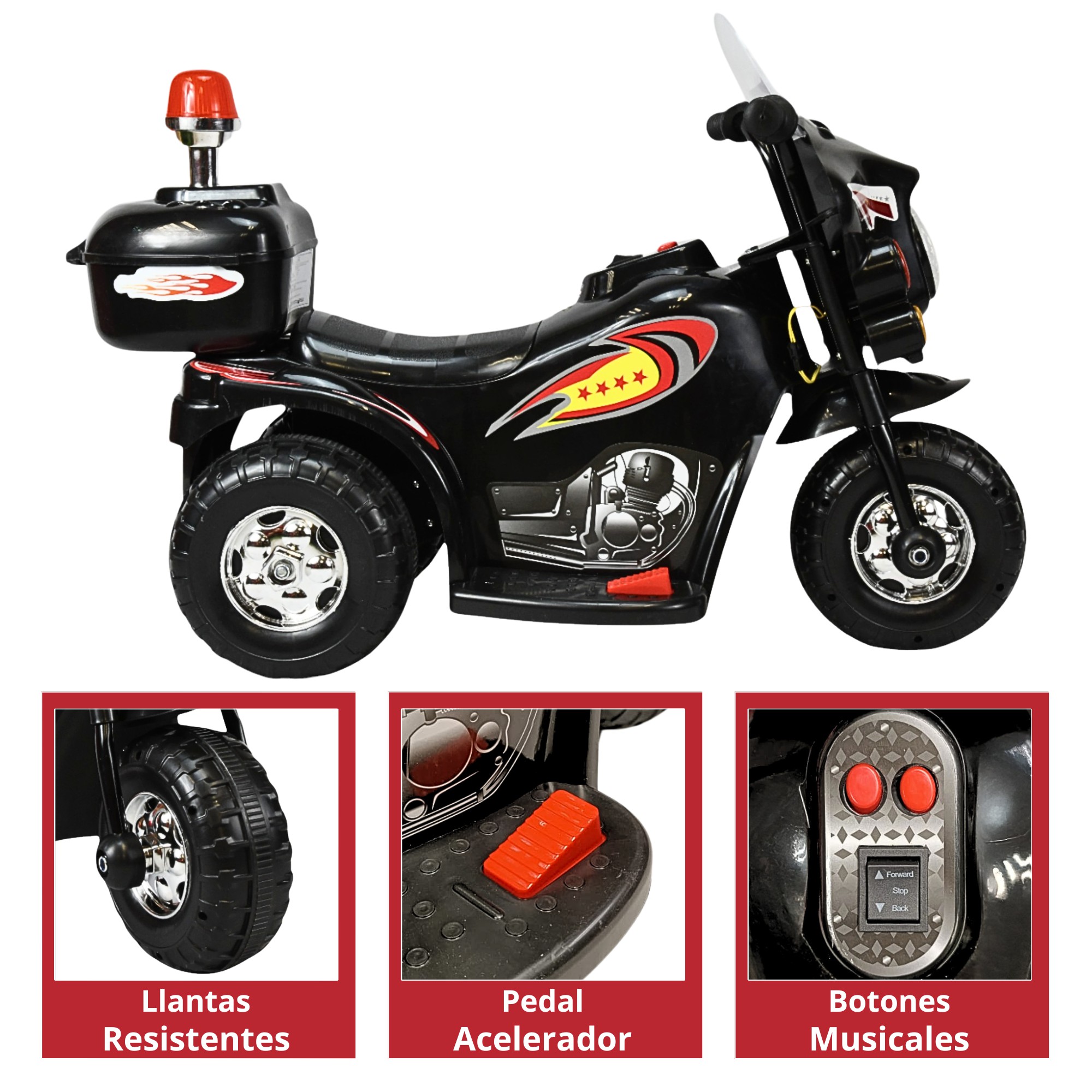 Moto Montable El&eacute;ctrica para Ni&ntilde;os Luces y Sonido Bateria 6v - Negro image number null