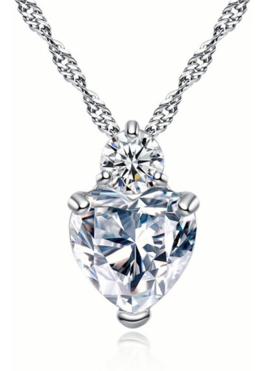 Juego De Collar Y Aretes Mujer Plata 925 Con Zirconia+caja Plata Corazon image number null
