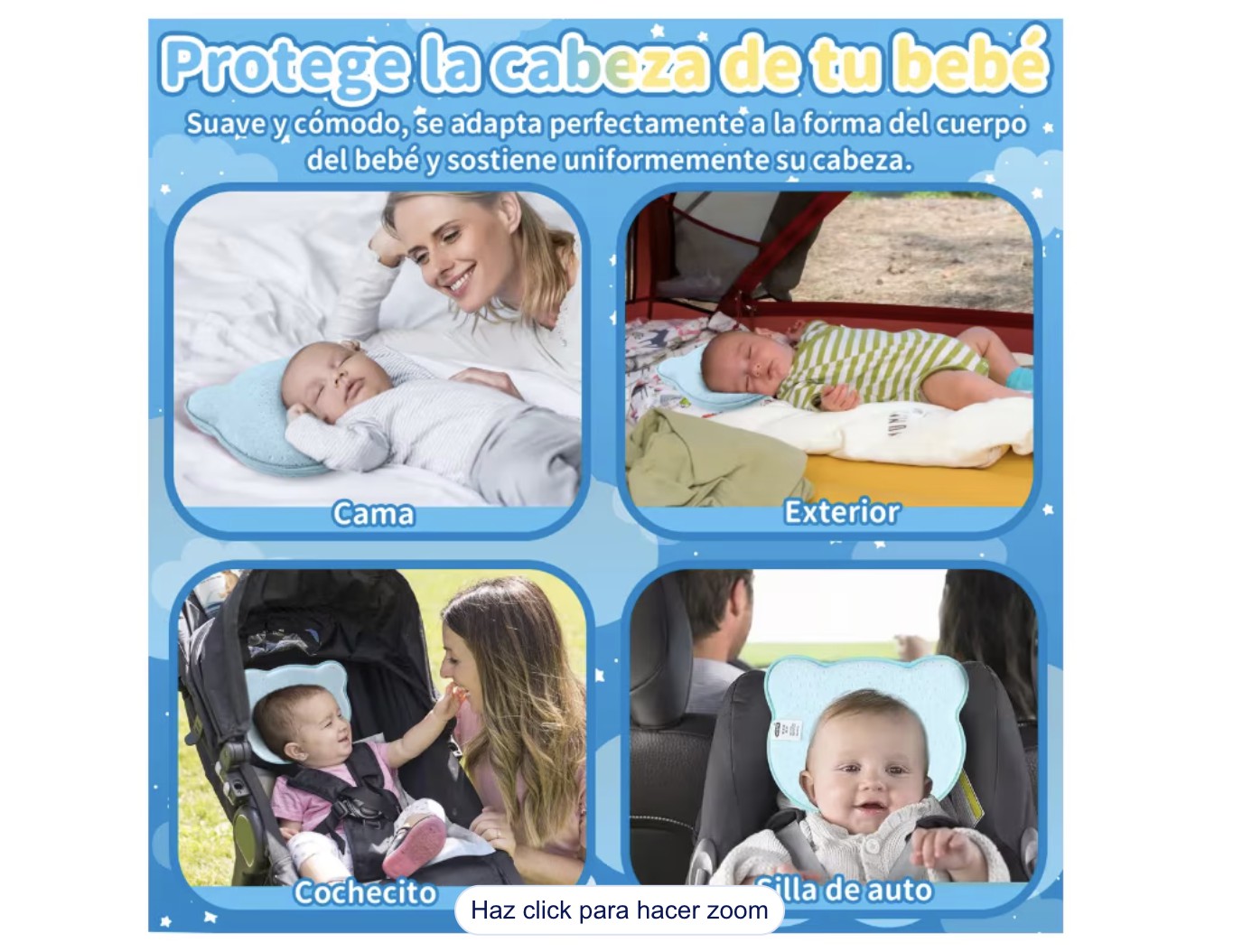 Almohada para Beb&eacute; Memory Foam Prevenci&oacute;n Cabeza Plana Modelo Azul image number null