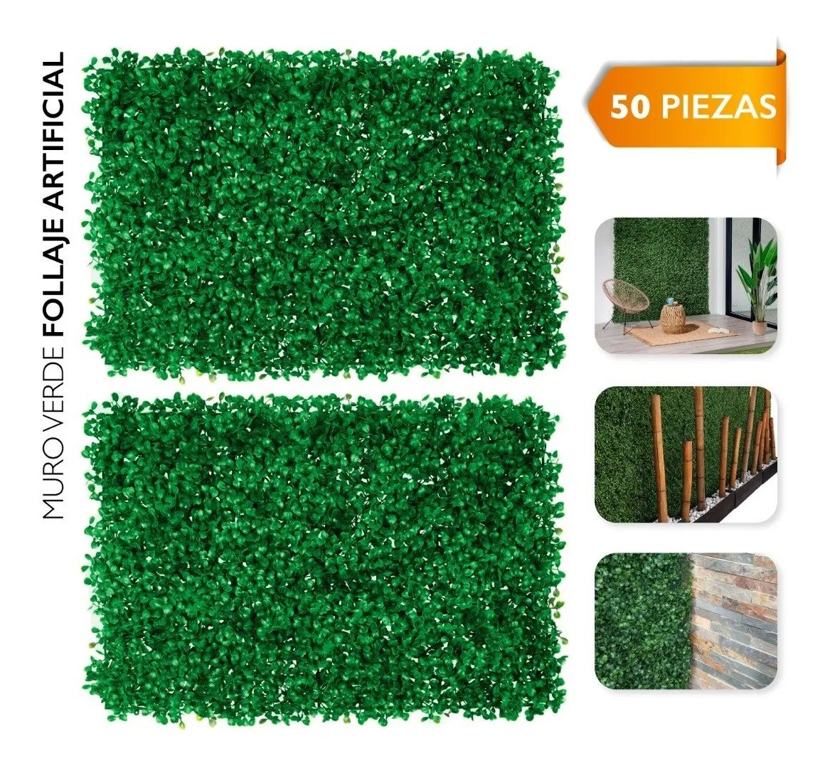Muro Verde Follaje Artificial Sint&eacute;tico Pared 60x40cm 50 Pzs image number null