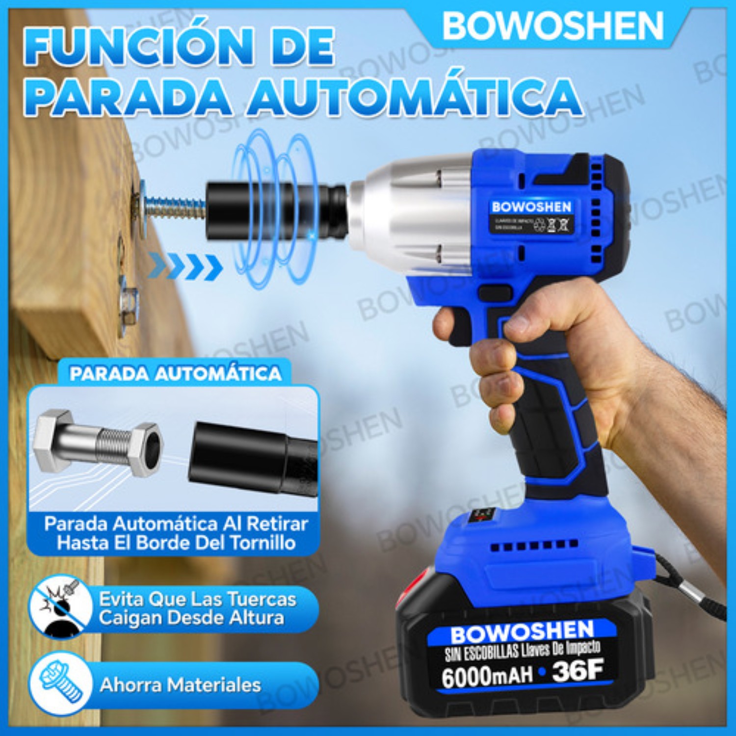 Llave De Impacto El&eacute;ctrica Inal&aacute;mbr. 1/2 2 En 1 C/2 36f Bater&iacute;a Azul image number null