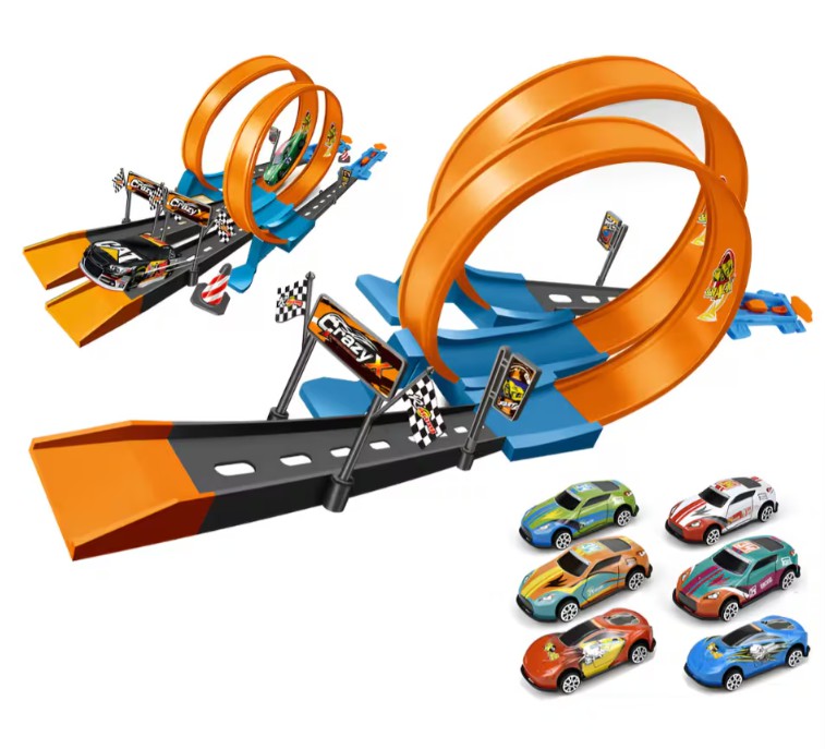 Juguete De Pista De Carros Con 6 Modelos De Coches Deportivo Modelo Amarillo image number null