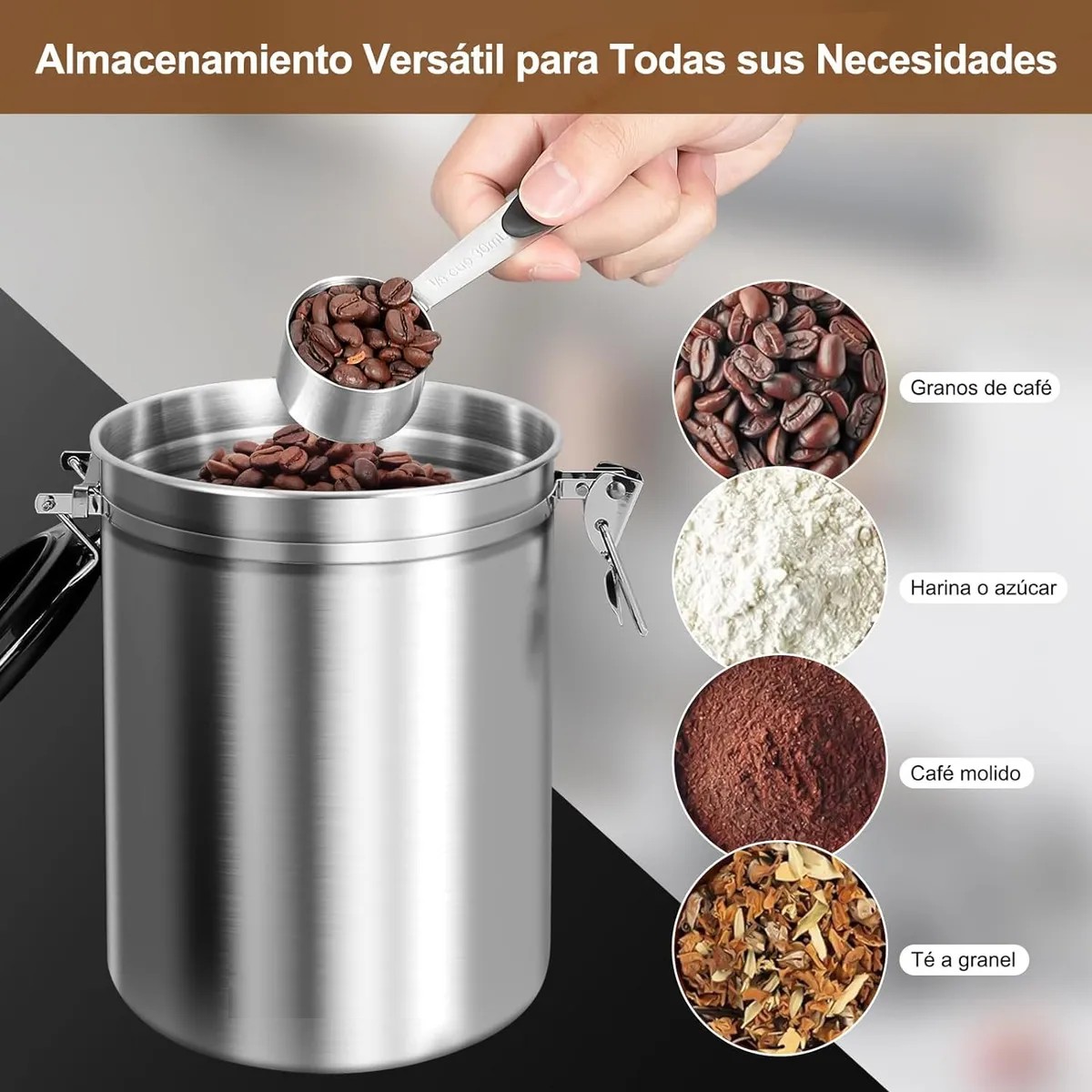 Bote Herm&eacute;tico Para Caf&eacute;, Lata De Caf&eacute; Sellada Plateado image number null