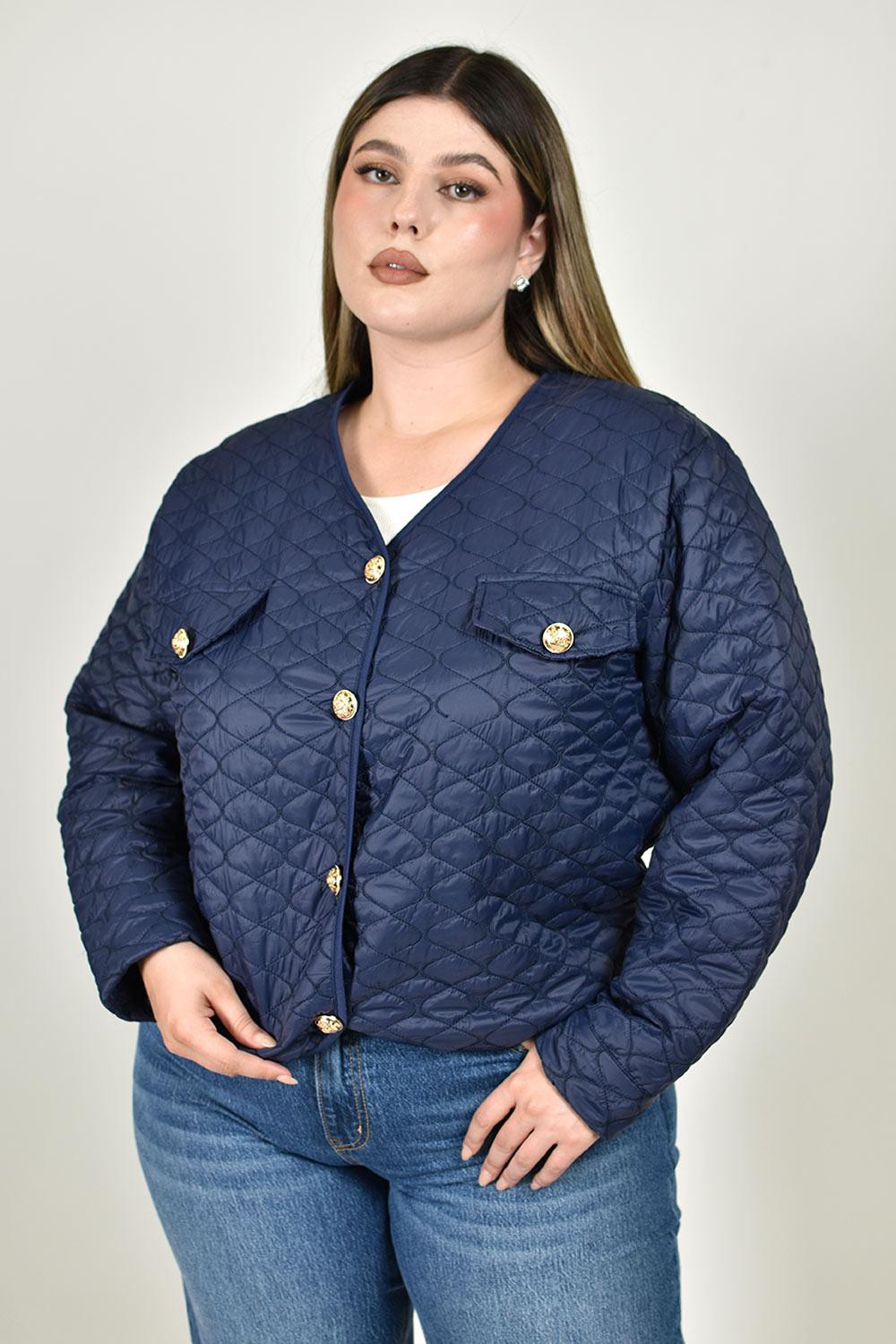 Chamarra capitonada con botones Roman Fashion /Tallas Extras, 3905 (Azul marino) image number null