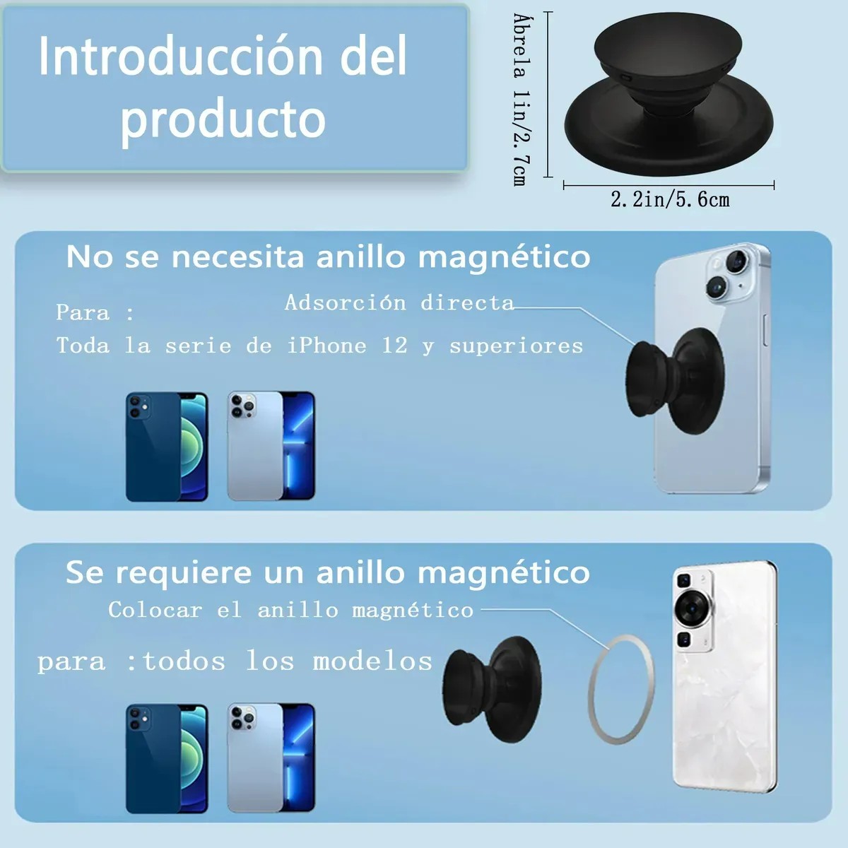 2pzs Socket Sujetador Celular Compatible Para iPhone Huawei Negro image number null