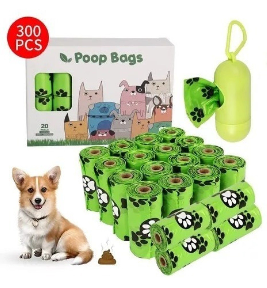 300 Bolsas Para Popo Perro Biodegradables Con Dispensador L Verde image number null