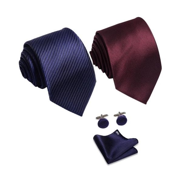 2*corbata + Pa&ntilde;uelo + Mancuernillas Conjunto Para Hombre Terracota y Azul oscuro image number null