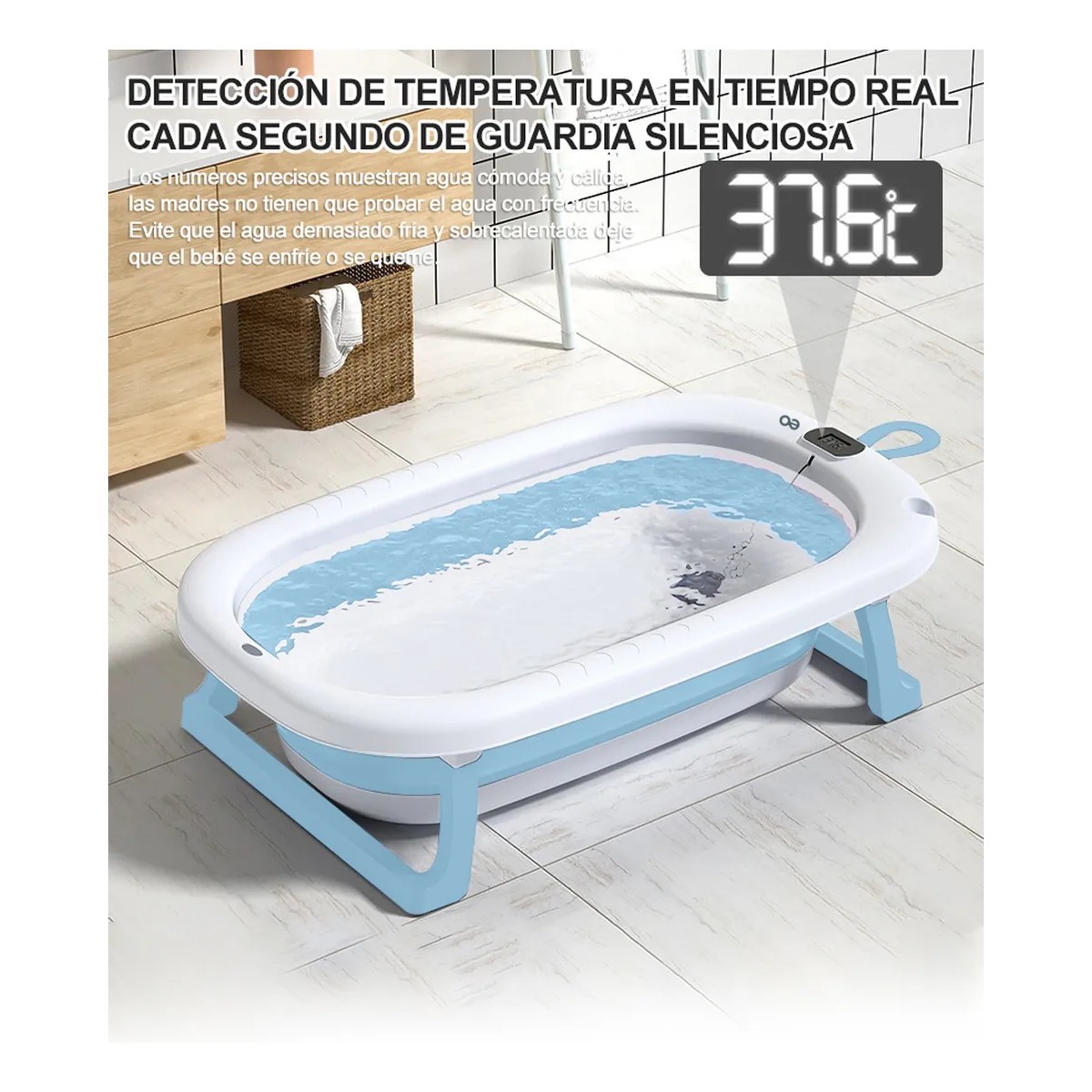 Ba&ntilde;era Bebe Plegable Portatil Tina Con Cojin Termometro Azul image number null