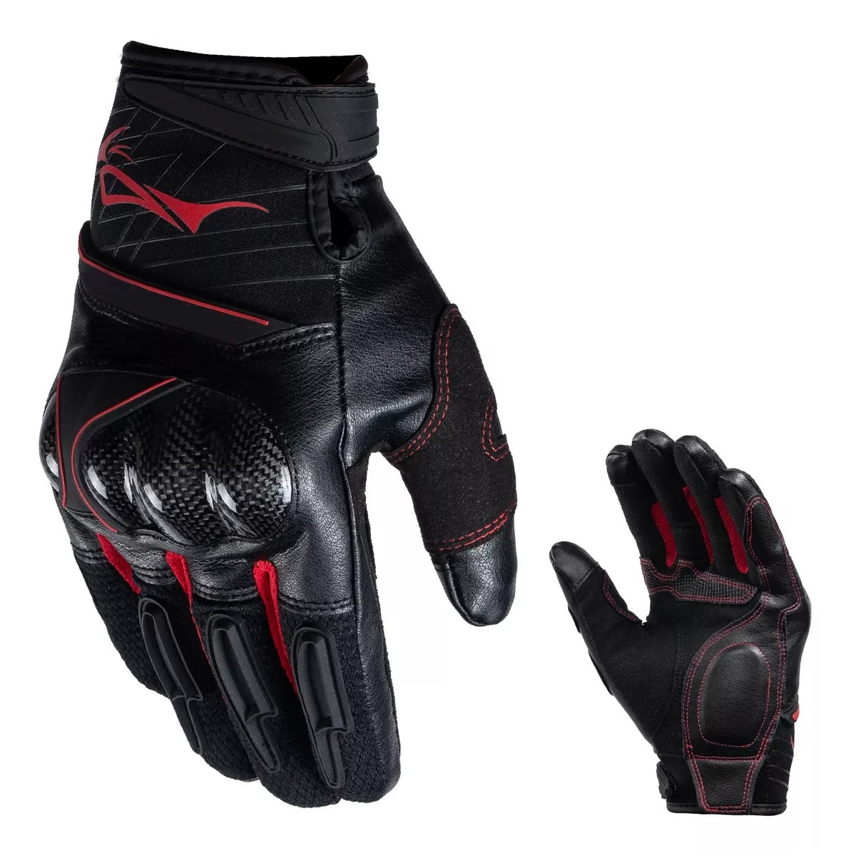 Guantes Para Motocicleta Microfibra Cuero Y Fibra De Carbono Rojo Talla XL. image number null