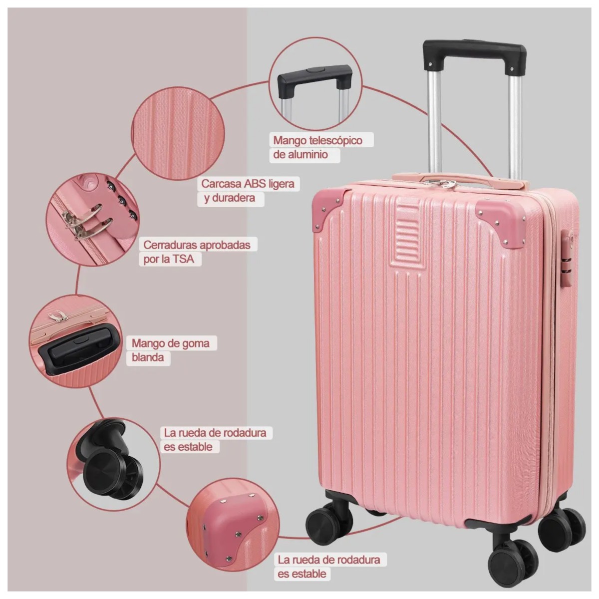 Maletas De Viaje Rosa Set Equipaje De Mano De 4 Piezas Rosa image number null