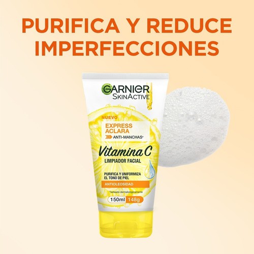 Garnier Skin Active Limpiador Facial Express Aclara Anti Manchas Vitamina C Piel Mixta 150 mL. image number null