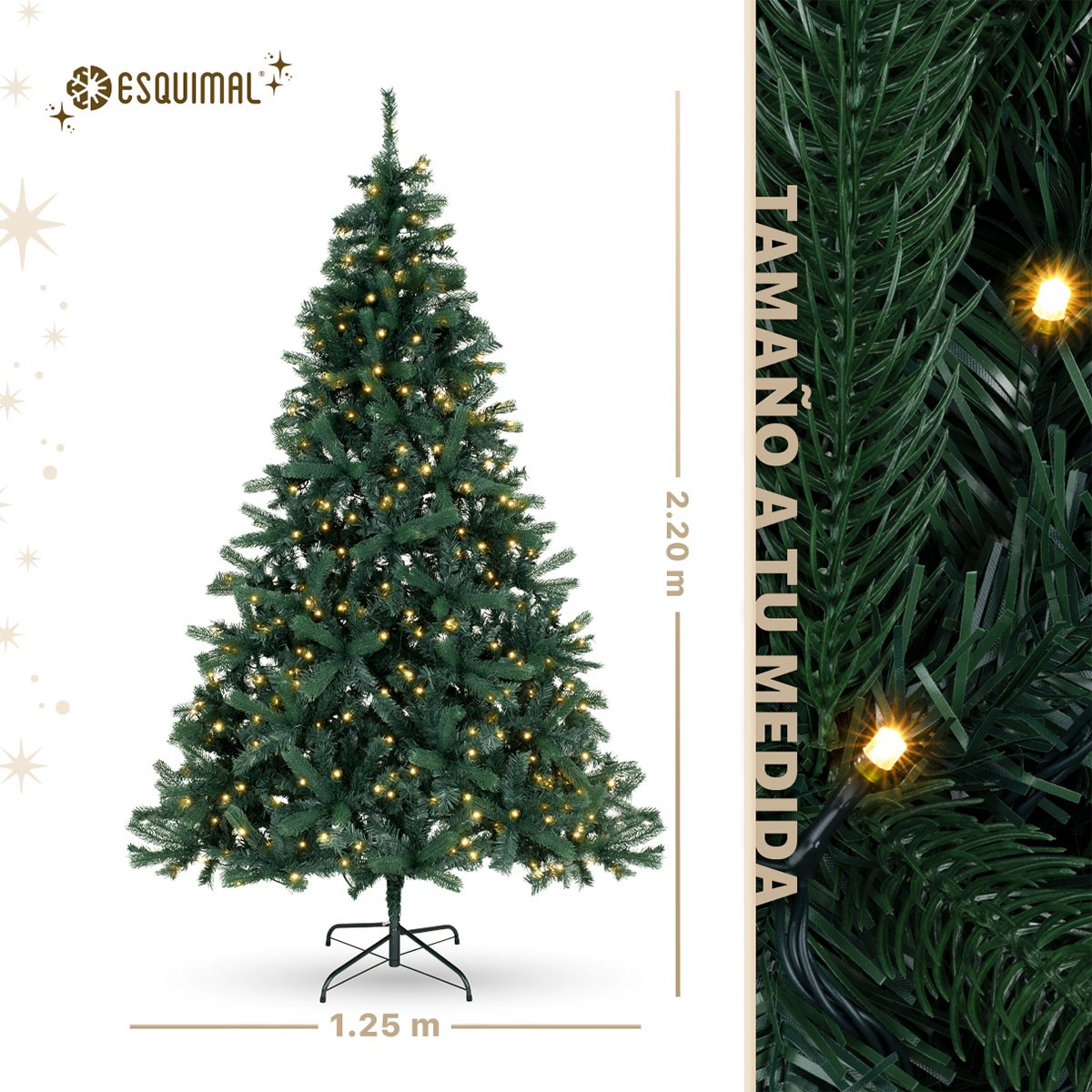 &Aacute;rbol de Navidad con Luz Led Pino Navide&ntilde;o 2.2m 1334 Ramas Preiluminado - Verde Oscuro para ESQUIMAL image number null