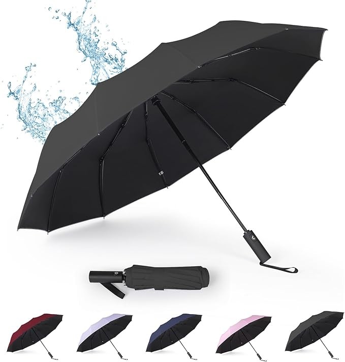 TERPORT Paraguas Plegable de la luvia y Sombrilla de protecci&oacute;n UV, Paraguas Plegable de bot&oacute;n de apertura y cierre autom&aacute;tico, Paraguas con 12 varillas, Ligero y compacto para usar de una sola mano, para hombres y mujeres. image number null