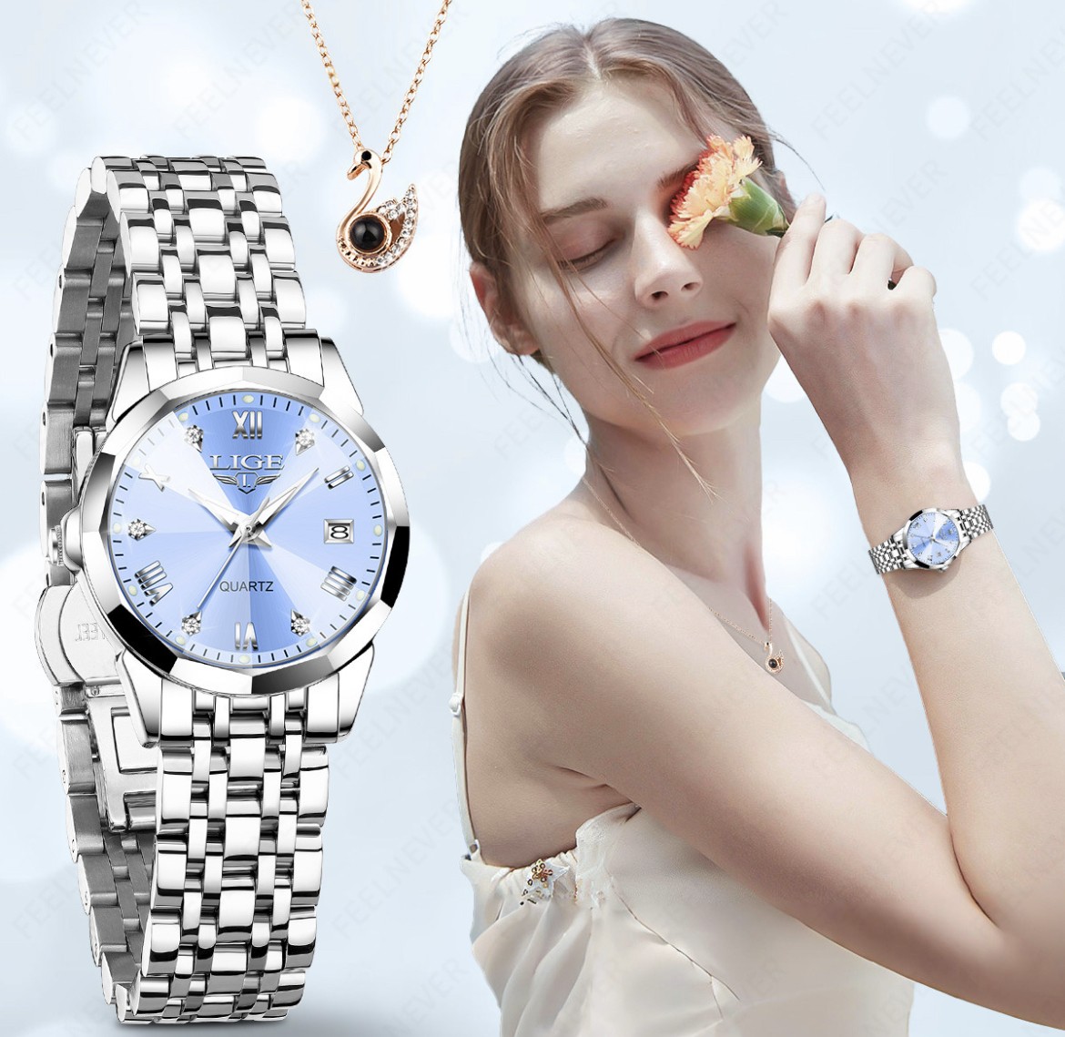 Reloj De Mujer Lige Con Collar En Caja De Regalo Elegante image number null