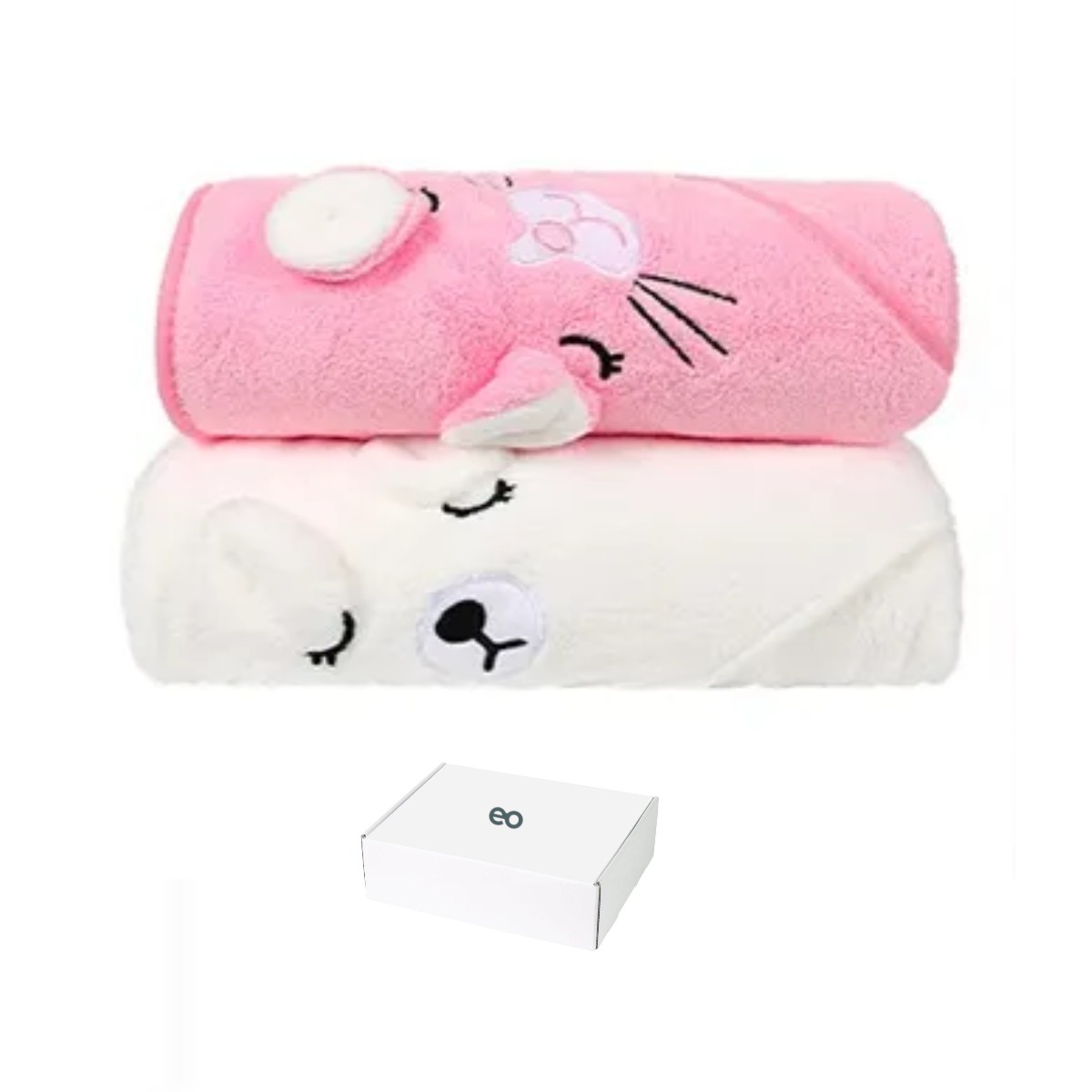 2pcs Toalla De Ba&ntilde;o Beb&eacute; Con Capucha Manta Suave(0-3a) Rosa/Blanco image number null
