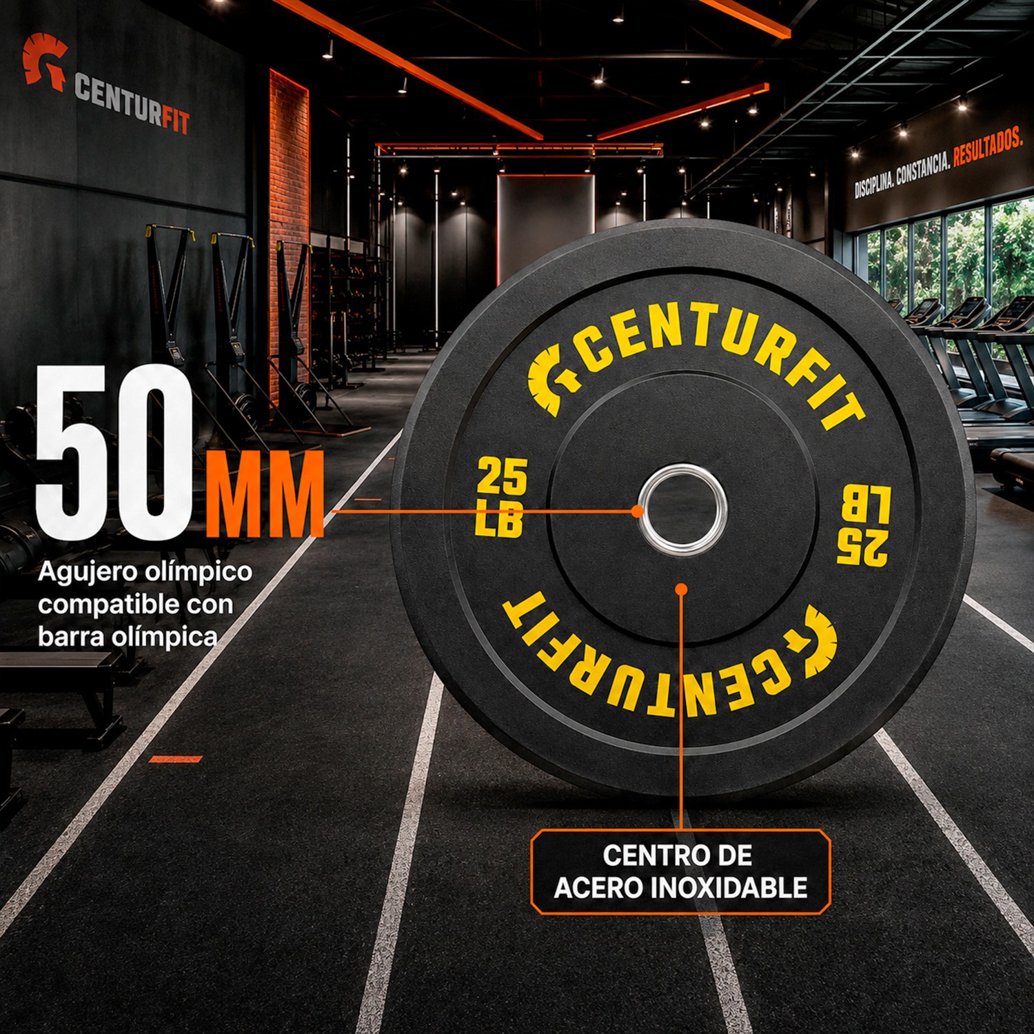 Par Disco Bumper Olimpico 25 Lb Centro Acero Caucho Crossfit Negro Centurfit image number null