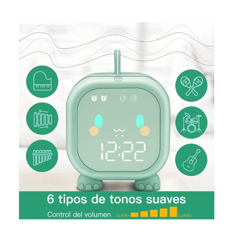 Reloj Despertador Digital Led Mesa Alarma dinosaurio verde claro image number null