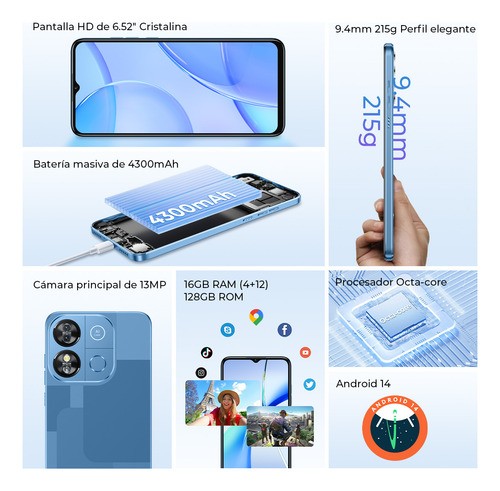 Oukitel C57pro Tel&eacute;fono Celular Inteligente Dual Sim 16(4+12)+256 Gb 4300mah Loudspeaker 6.52in Hd+ Ip5x/la Moda Es Ligera Smartphone /gps/tomar Fotos image number null