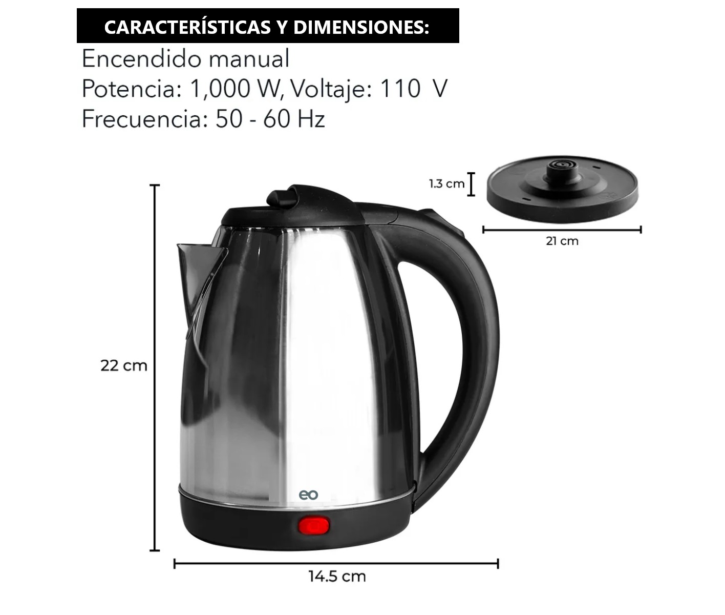 Cafetera Tetera El&eacute;ctrica Jarra Met&aacute;lica Hervido Agua 1.8l image number null
