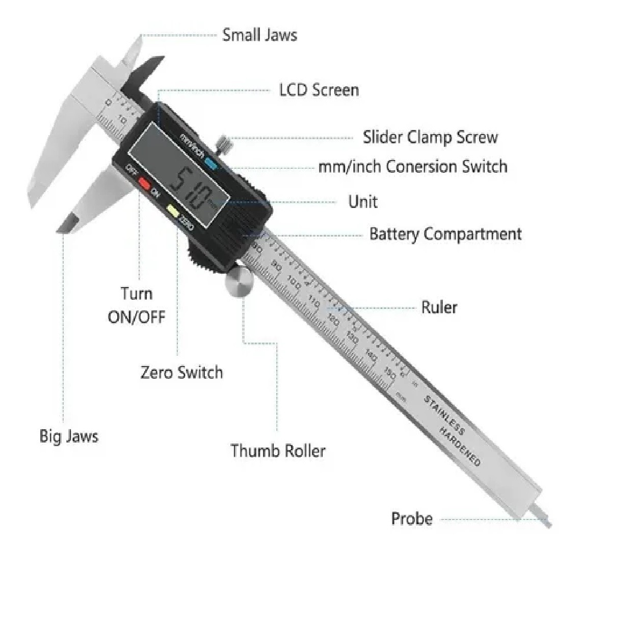 Calibrador Vernier Digital Pie De Rey Estuche Negro image number null