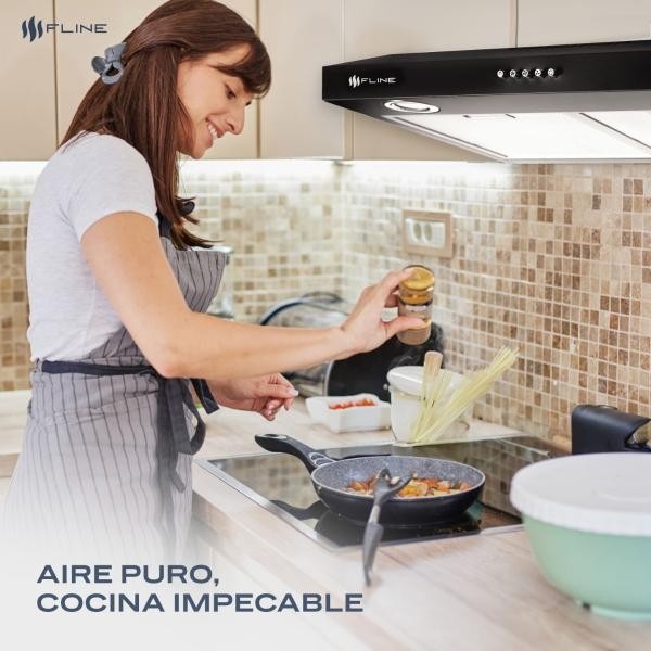 Campana extractora de cocina slim 60 cm Negro Matte | bajo gabiente | Brimnes 60| FLINE image number null