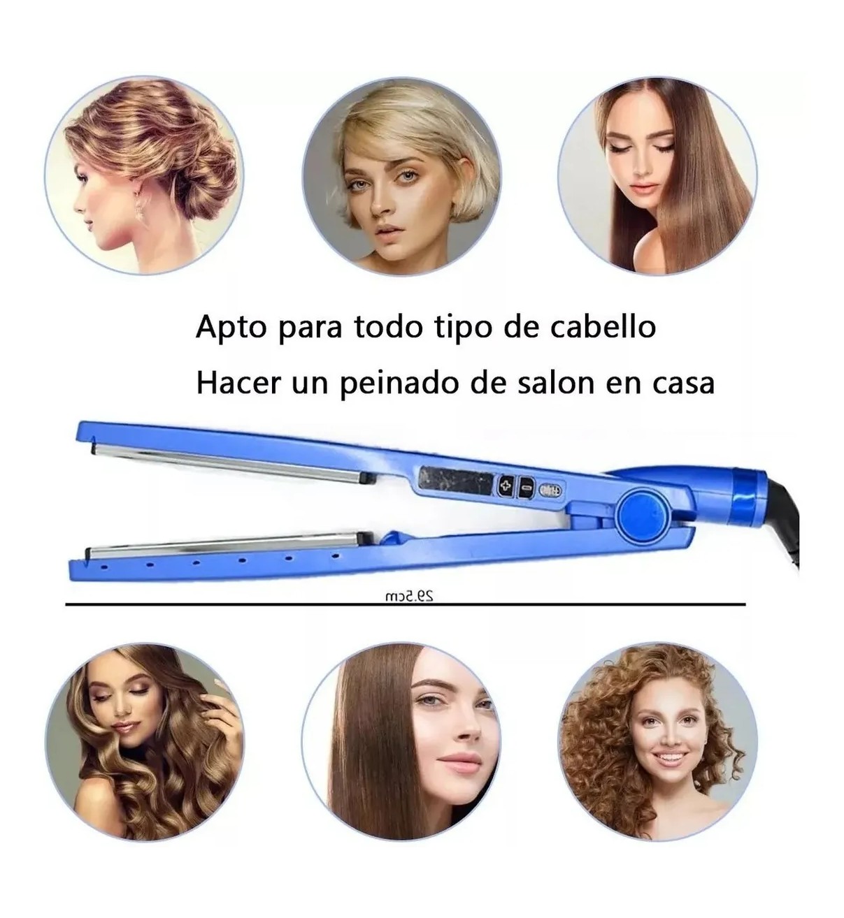 Kit De Plancha Alaciadora 450&deg; +tenaza Rizadora Cabello Pelo Azul Malubero image number null