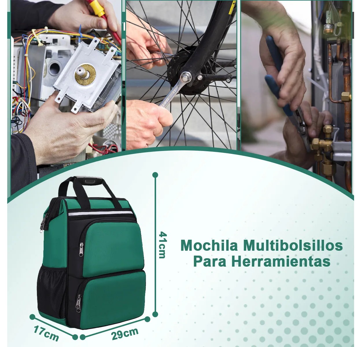 Bolsa De Herramienta Mochila Maleta Organizador Electricista con Base Impermeable image number null