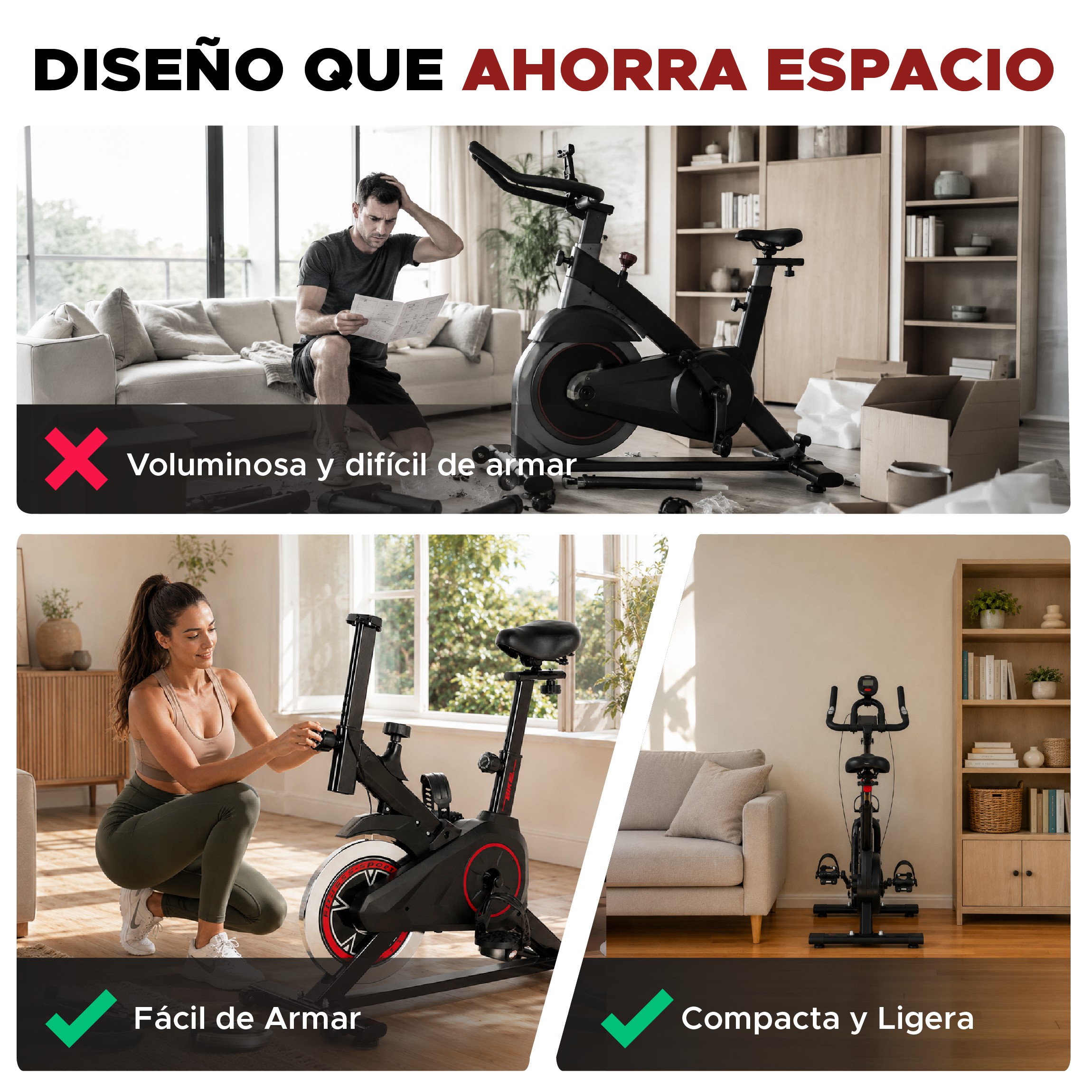 Bicicleta de spinning X-Rush negra con disco de inercia de 6 kg, monitor digital y transmisi&oacute;n silenciosa image number null
