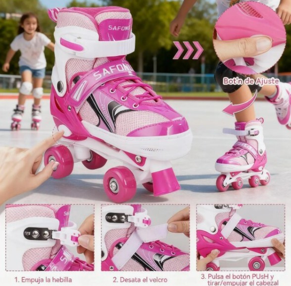 Patines De 4 Ruedas Ajustables Para Ni&ntilde;as Rosa M 21cm-23.5cm image number null