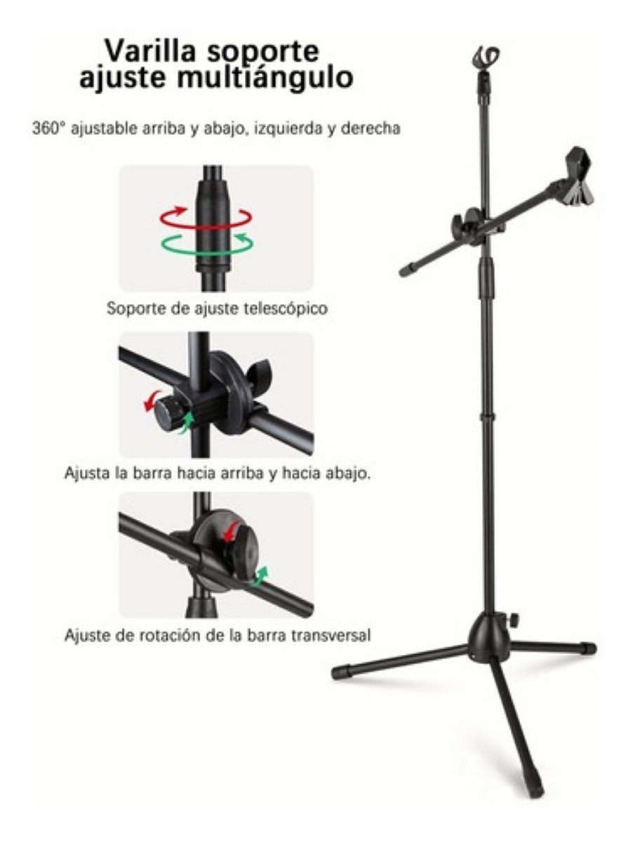 Soporte De Micr&oacute;fono Tr&iacute;pode Boom Con 4 Clips De Micr&oacute;fono Negro image number null