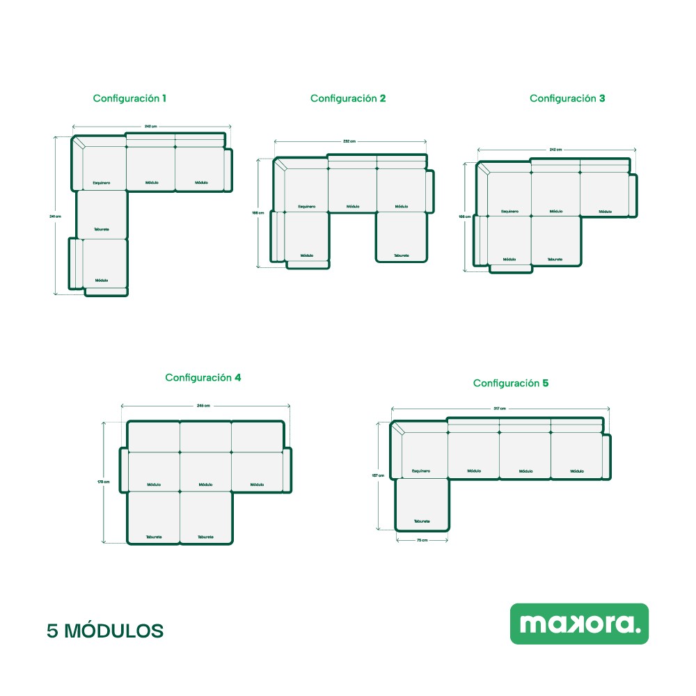 Sala de 5 mod&uacute;los Makora Maristella con Memory Foam, Color Arena Chenille, Respaldo Reclinable de 3 Posiciones image number null