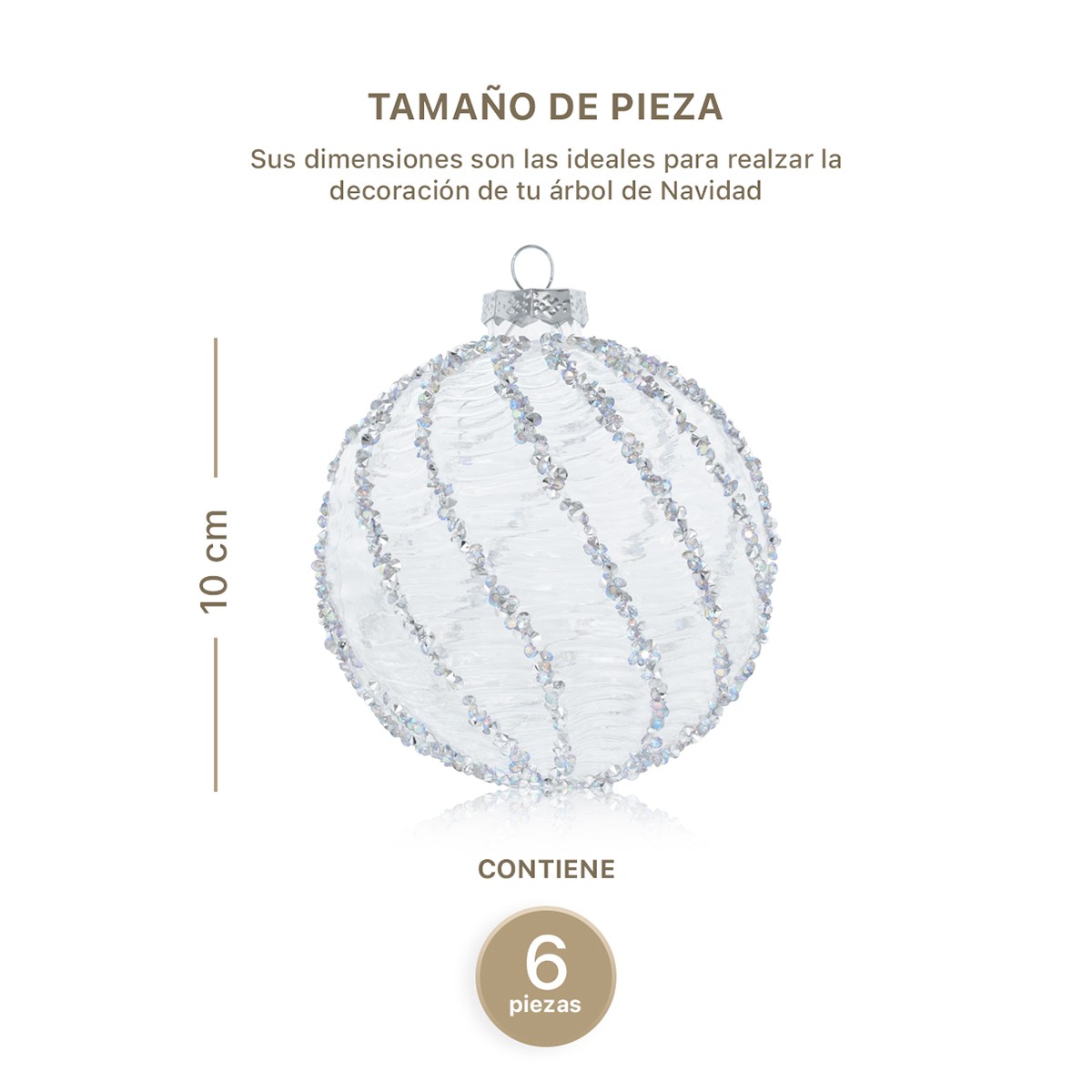 Set con 6 Esferas de Cristal Decoraci&oacute;n Navide&ntilde;a 10 cm para &Aacute;rbol de Navidad (Escarcha) ESQUIMAL image number null
