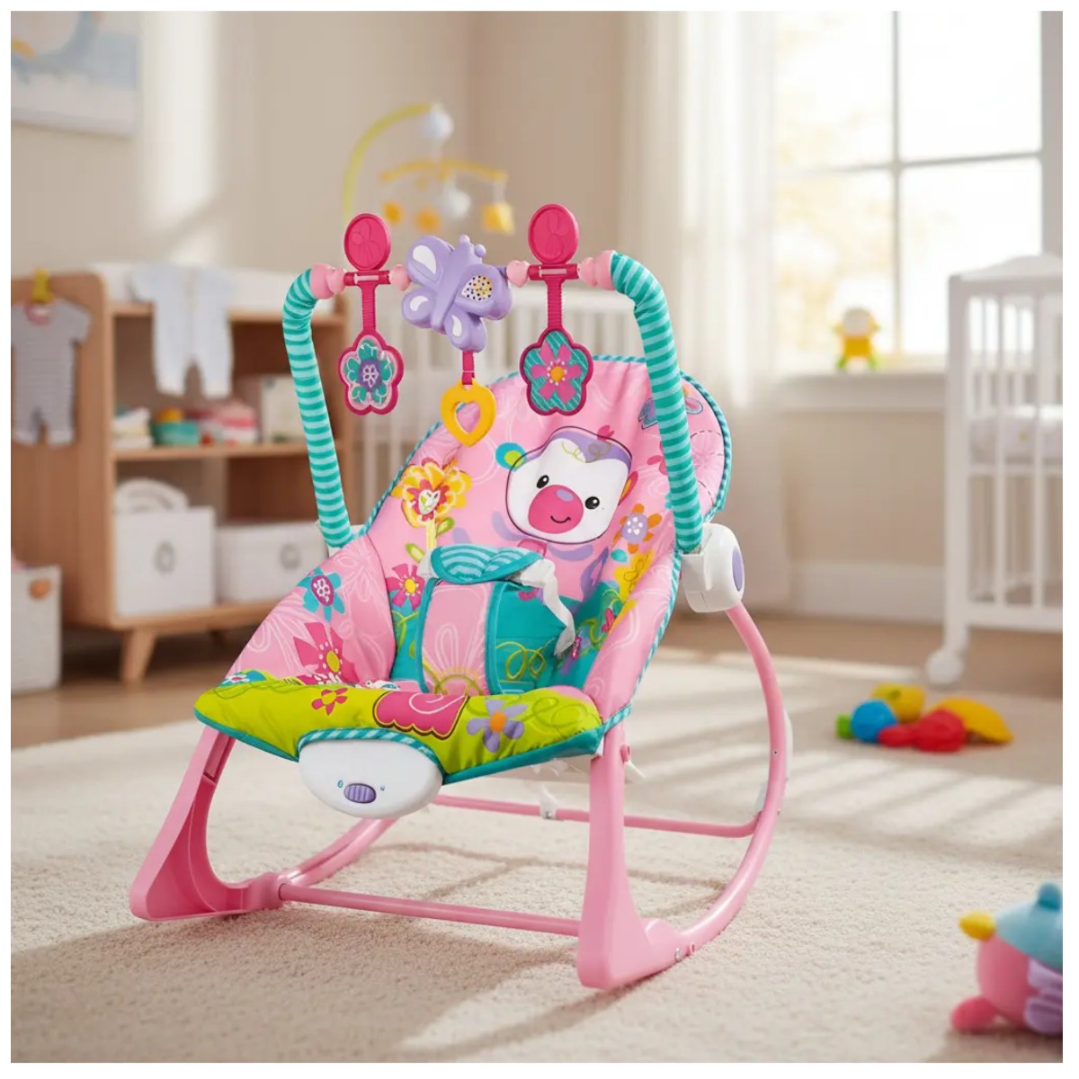 Silla Vibradora Mecedora De Bebe Musical Con Juegos Rosa image number null