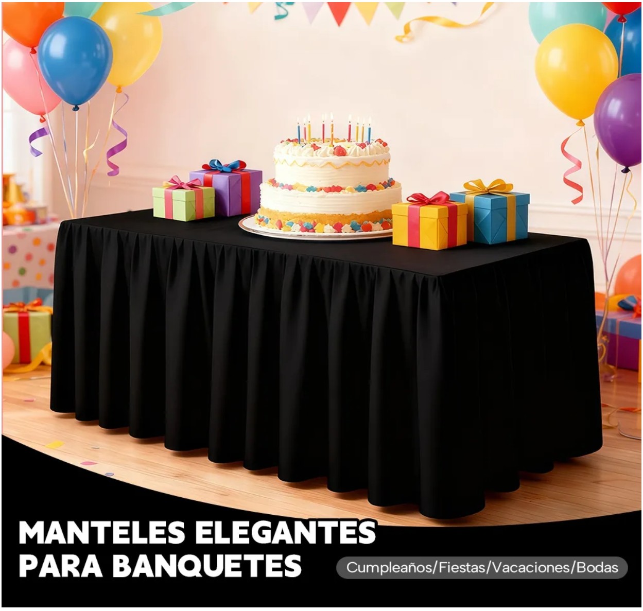 Mantel Bambalina Para Mesa De 1.80x0.73 Negro image number null